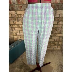 pants searsucker plaid purple green pastel 1980s